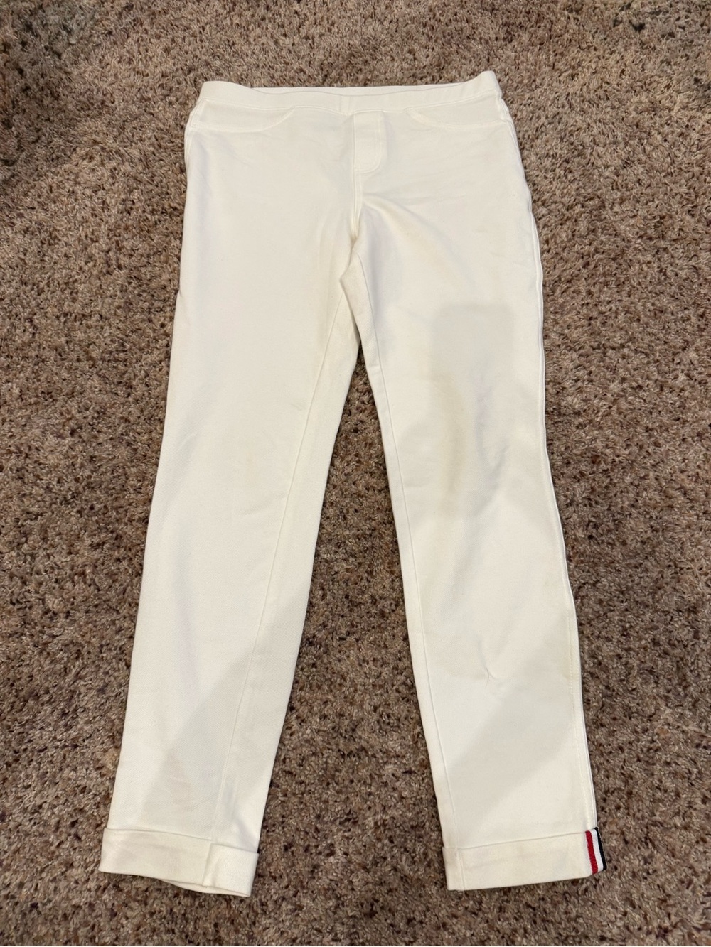 Cropped White Stretch Pants with Side Stripe Detail